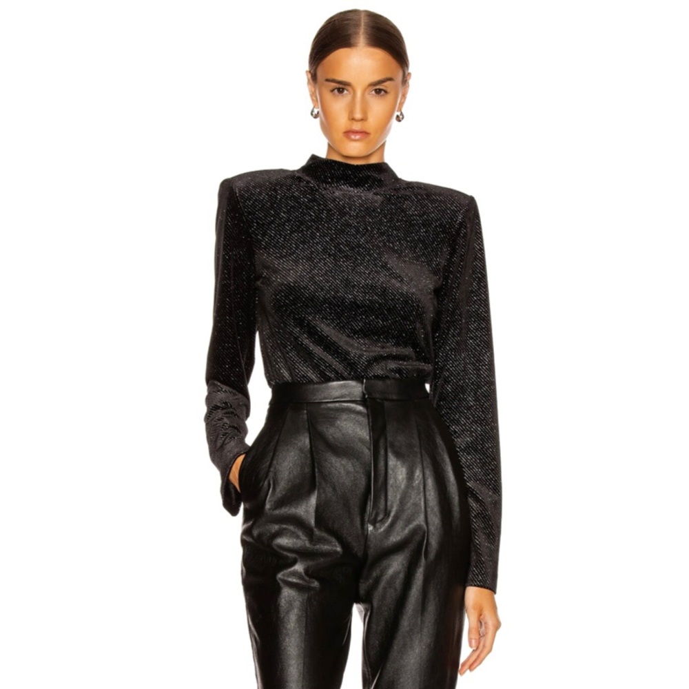 NEW RTA REVOLVE BLACK METALLIC VELVET MOCK NECK TOP